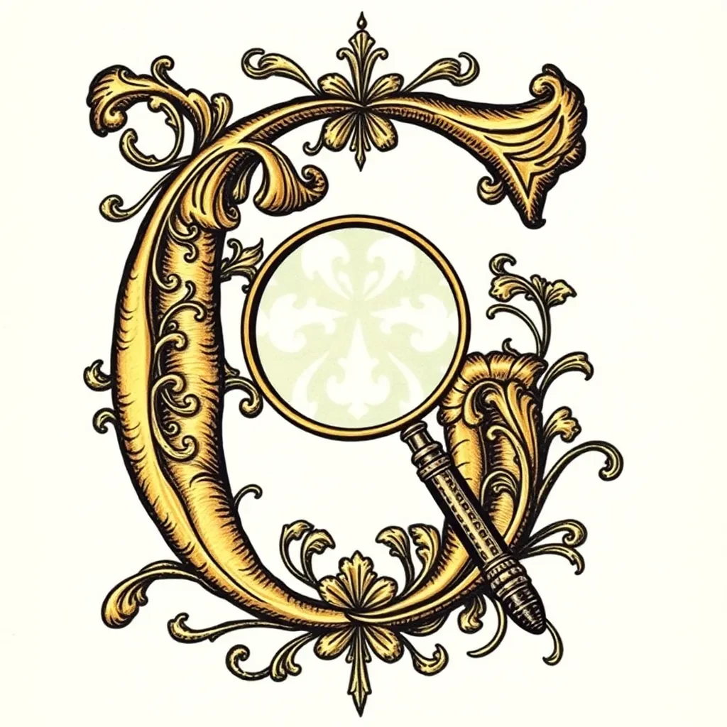 Illuminierter Letter G mit Lupe